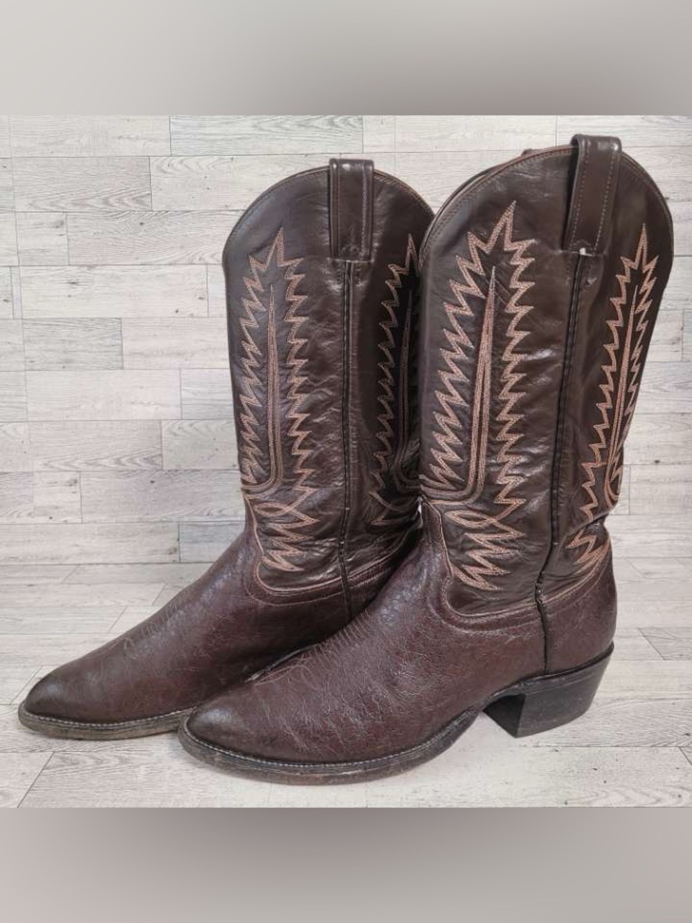 Vintage Cowtown Exotic Caribou Brown Leather Western Cowboy Boots Men's 9.5 D